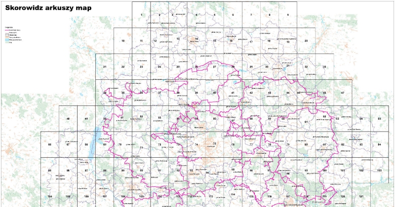 fragment skorowidzu mapy obszarowej łódzkiego szlaku konnego