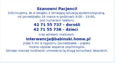 Szpital im. Babińskiego oferuje wsparcie psychologiczne w związku z pandemią